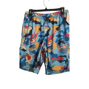 Champion Abstract Camouflage Shorts Men's‎ Size Medium Blue Black Orange Pockets